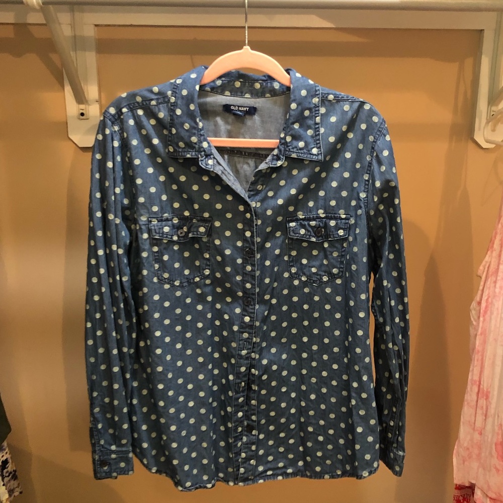 Women’s Old Navy chambray polka dot button up XL